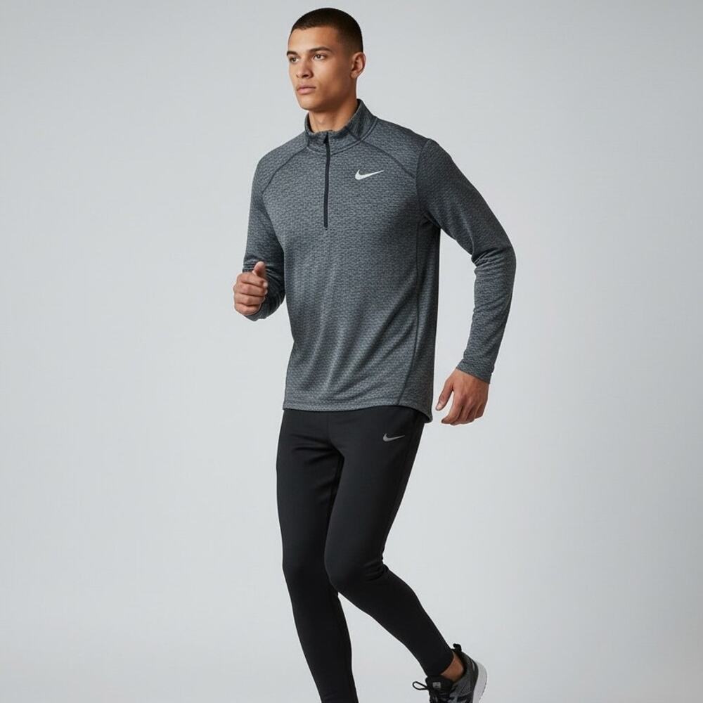 Nike Dri-FIT Element Half Zip Long Sleeve Running Top Mens Sz XL Gray Blue Gym